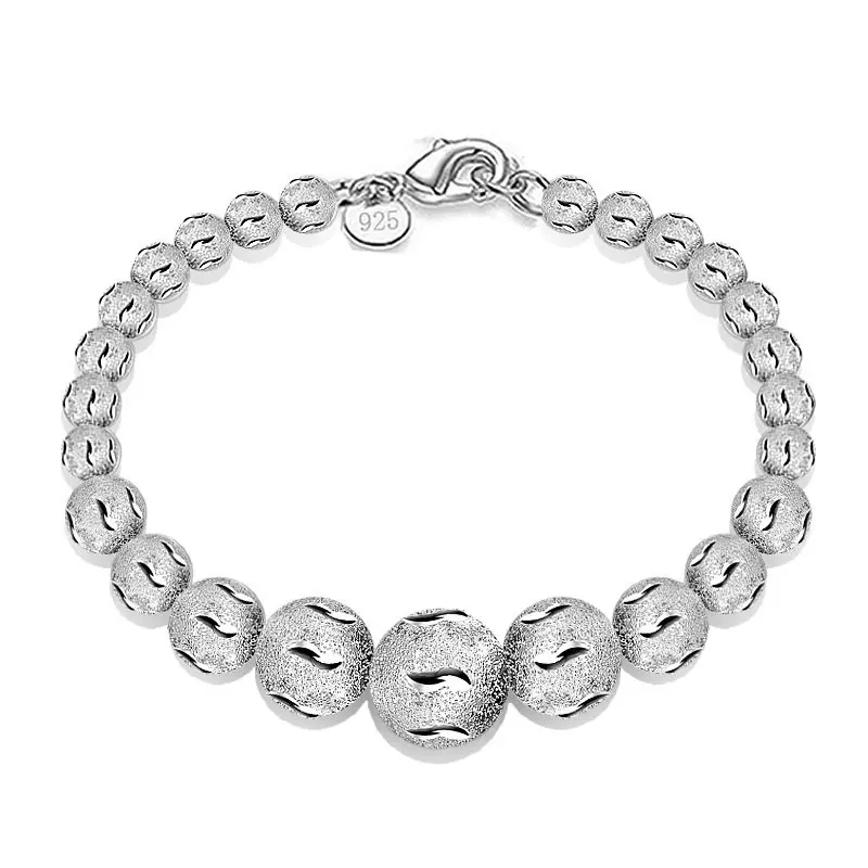 

Simple Smooth/Frosted Beads Bangles Bracelet For Women Classic Silver Plated Cuff Jewelry Gift Drop shipping Wholesale