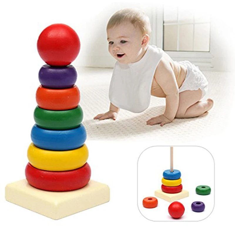 

Kids Colorful Mini Beads Rings Matching Stacking Block Wooden Stacking Tower Toy Educational Rainbow Tower Stack Up Building Toy