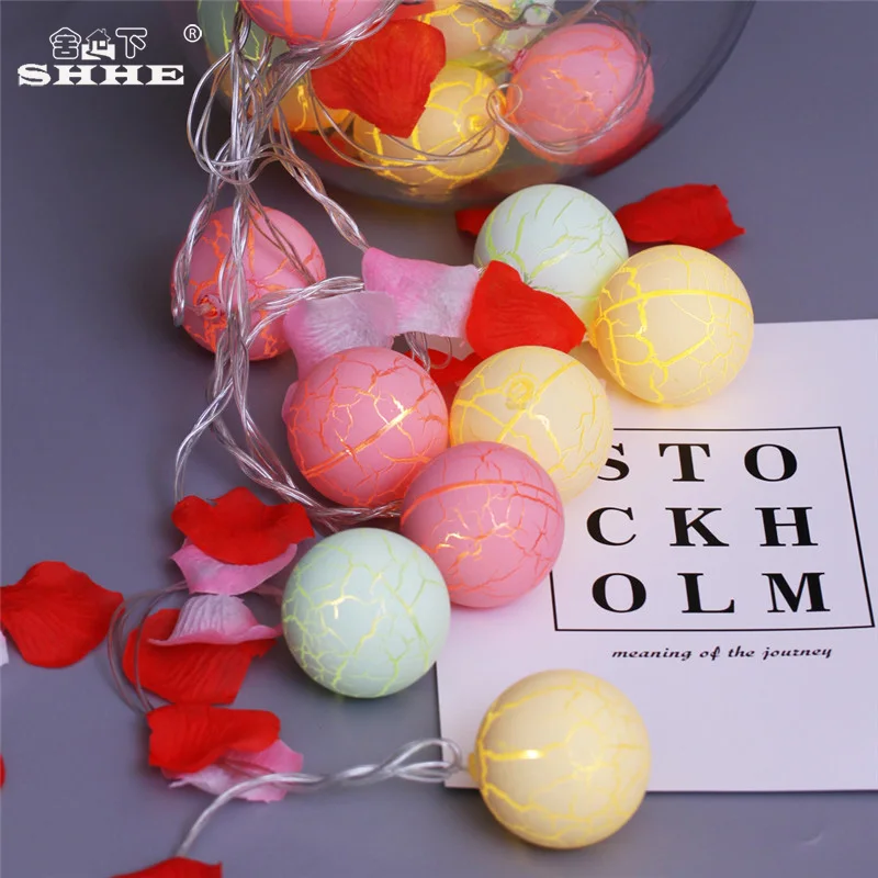 Battery Operated String Lights 2.5M 10 LED Crack Balls Fairy for Bedroom Garden Christmas Wedding Holiday Decoration | Лампы и