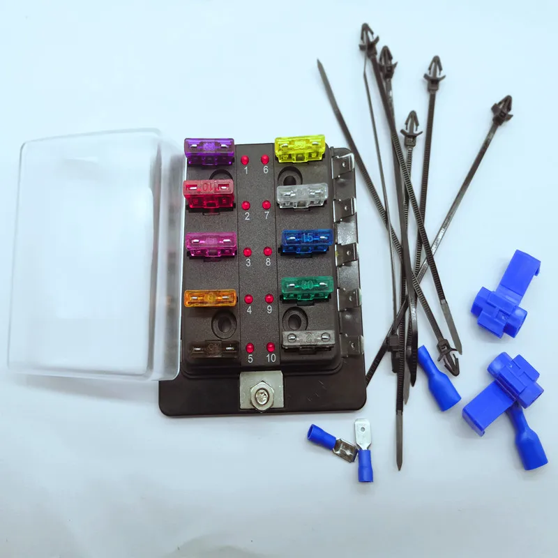 

10 Way Circuit Blade Fuse Box Block Holder With LED Warning Light Kit For Car Van Boat Marine Car Fuse Holder JG38