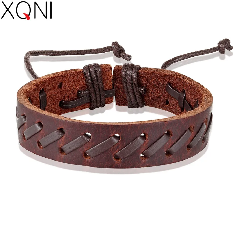 

XQNI Geometric Twining Rope Chain Bohemia Lace-up Style PU Leather Bracelet For Men Black&Brown Color Chain Accessories Jewelry