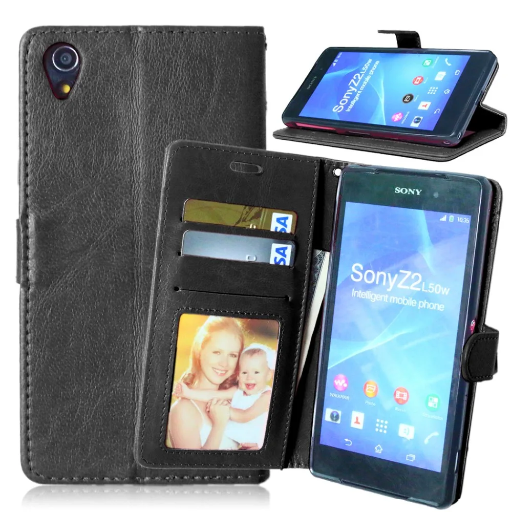 

Original Phone Case for Sony Xperia Z2 Luxury Flip Leather Cover for Sony Z2 D6503 L50W Wallet Case Card Holder Stand Back Cover