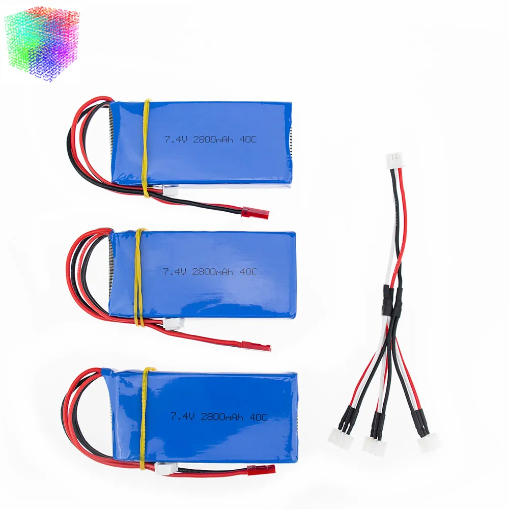3pcs 7.4v 2800mAh Lipo battery 2s with cable for WLToys V262 V333 V323 V666 RC Helicopter Quadcopter drone part | Игрушки и хобби