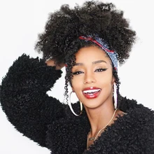 Afro Kinky Curly Ponytails For Women Peruvian 100% Human Hair Clip In Hair Extension Natural Black Dolago Remy Hair Products