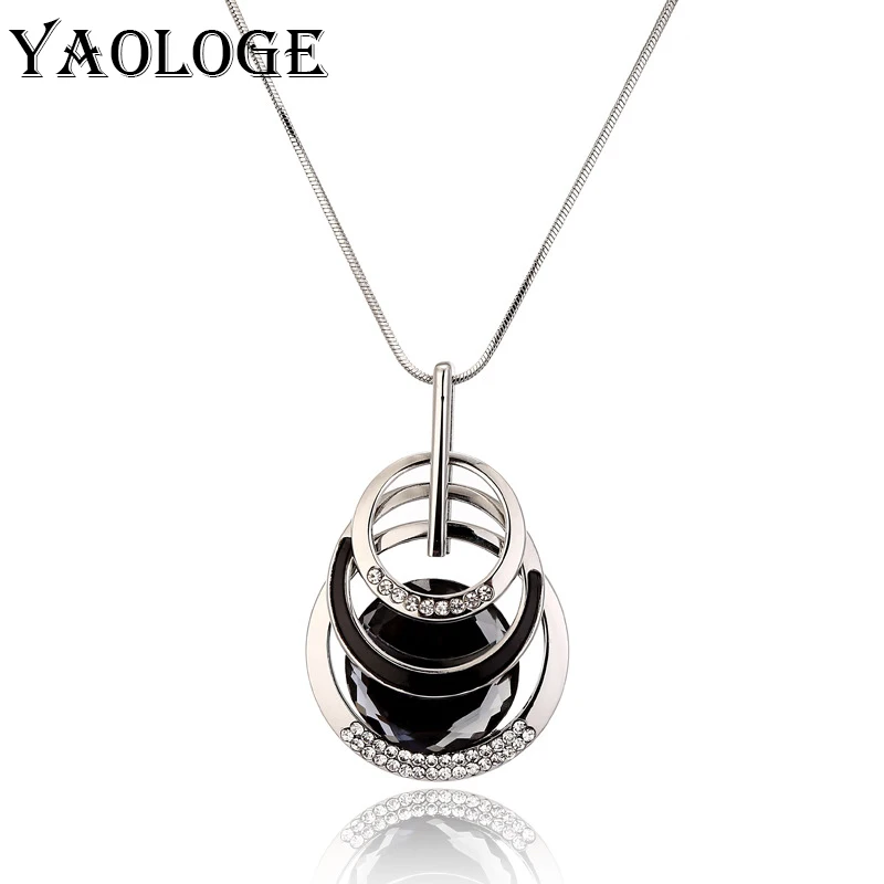 

YAOLOGE Fashion Circle Sweater Chain Long Pendant Sweater Necklace New Circle Black Chain Maxi Necklaces For Women Jewelry Gifts