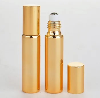 

wholesale 200pcs 5ml 10ml gold Bottles Glass UV Refillable Perfume Small Roller Ball Bottle Travel Atomizer