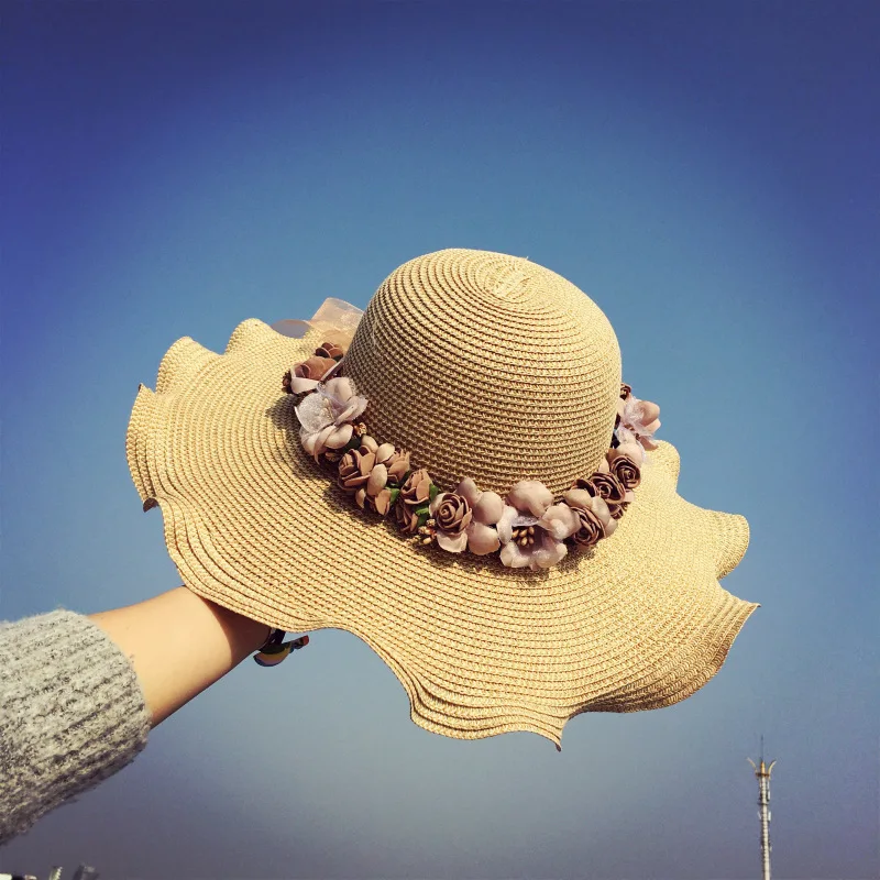 

Parent-child Sunhat Children Summer Beach Flowers Straw Hat Seaside Beach Sun Protection Fashion Women Wide Brim Visor Caps H141