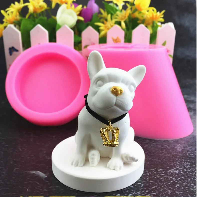 

New style bulldog cute puppy silicone mold with bottom 2 pieces/set