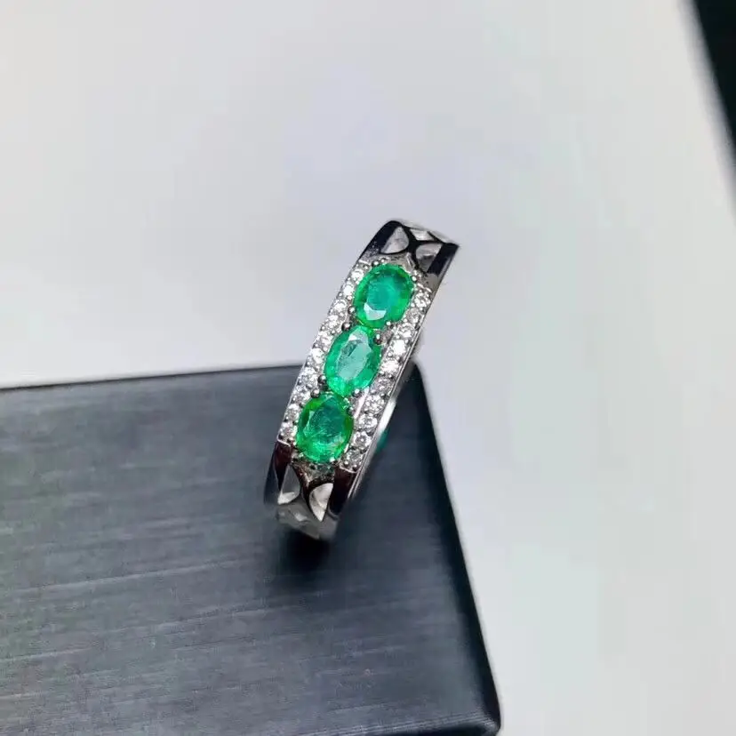 

925 Sterling Silver Created Emerald Ring Green Natural Stone Fine Jewelry Party Wedding Ring for Women