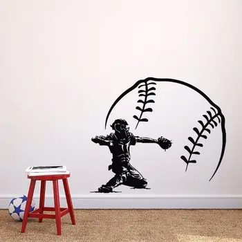

Baseball Wall Decal Baseball Catcher Vinyl Wall Sticker Sports Wall Art Sticker Boys Bedroom Decor Home Wall Art Mural AY415