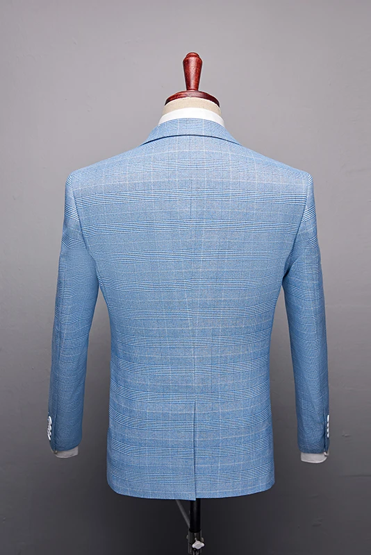 Fashion Blue Boutique High quality Mens Wedding suit Formal Suits 3 Pieces Wedding Groom Tuxedos Prom Slim Fit Light plaid suits