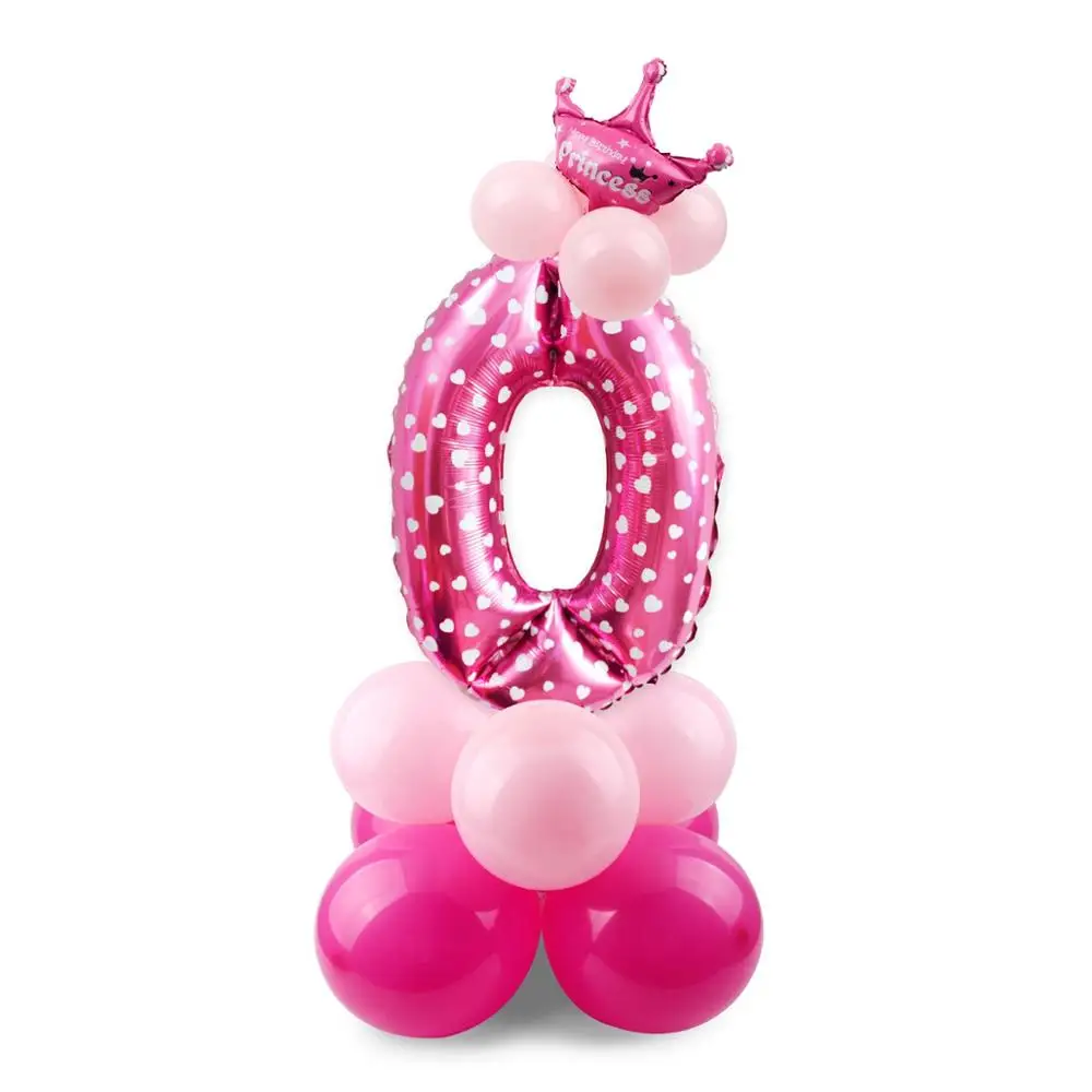 Воздушные шары FENGRISE, 17 шт., синие, розовые, с цифрами, 2-й, 3-й, 4-й, 5-й, 6-й, 7-й, 8-й, 9-й, 1-й день рождения, детские украшения - Цвет: Pink 0