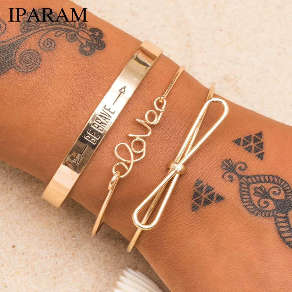 IPARAM New Fashion Vintage 3pcs/Set Bracelet Accessories Bow LOVE