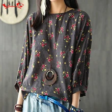 2017 LG Retro rural pastoral flowers print o-neck lantern sleeve tee top t-shirt summer
