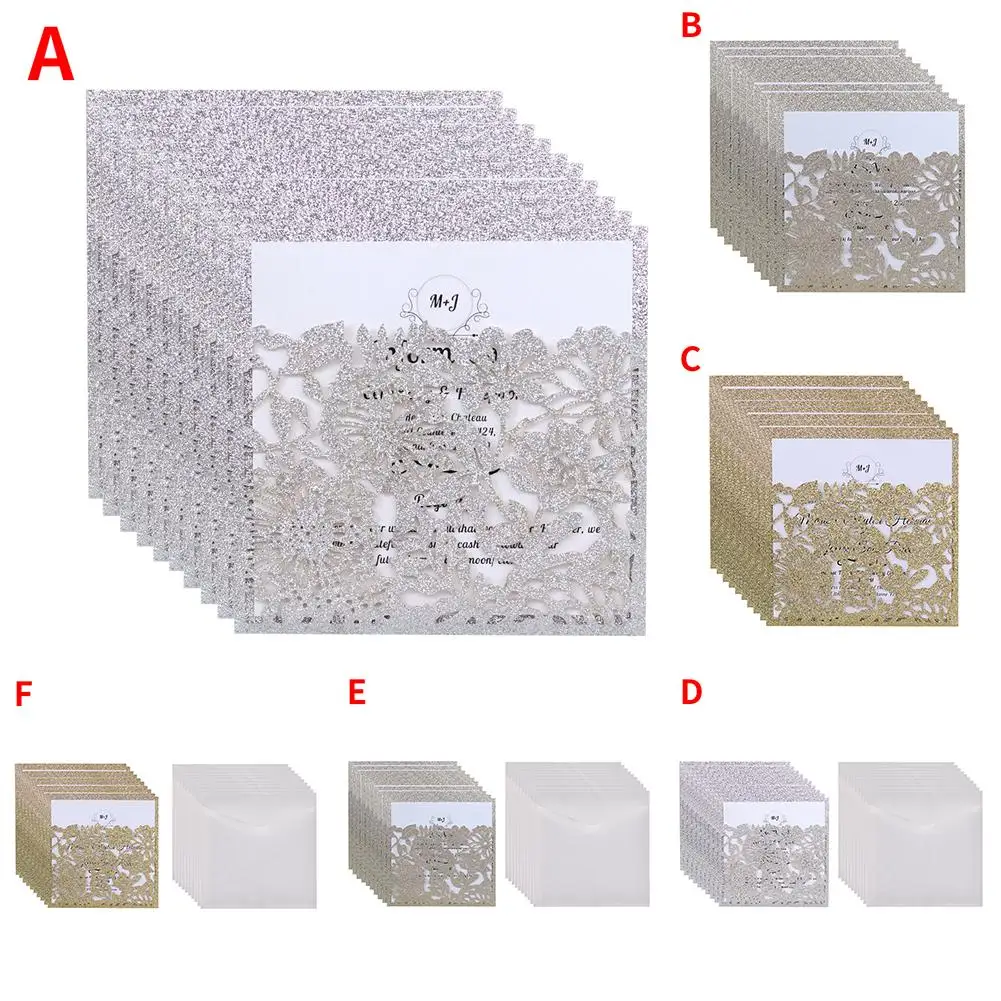  10PCs European Style Bag - Style Invitations Infrared Hollow Invitations Powdered Glitter Invitatio - 33028126456