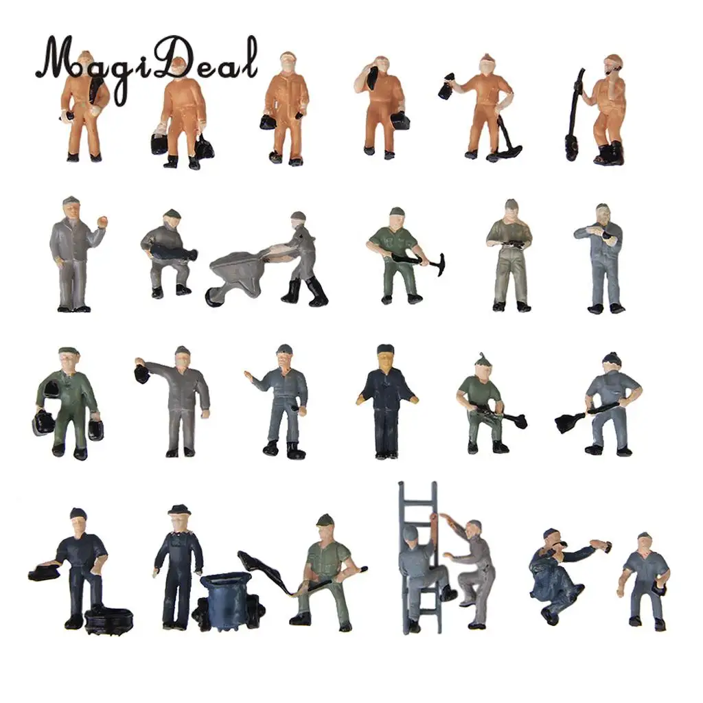 25Pcs/Lot 1:87 Scale Painted Mix Model Train Railway Station Platform Worker People Figures with ladder Bucket Layout Scene Toys