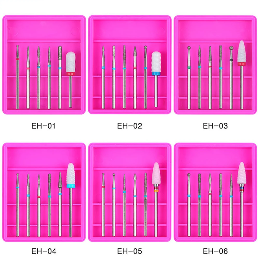 6 шт. керамические алмазные сверла для ногтей набор смешивания фрезы для Электрический маникюр ногтей машина аксессуар инструменты для дизайна ногтей педикюр