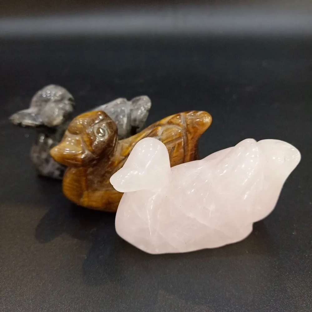 

Exquisite Small Natural Rose Quartz Tiger Eye Labradorite Crystal Carving Reiki Duck Figurine for Kid Gift Healing Decoration SQ