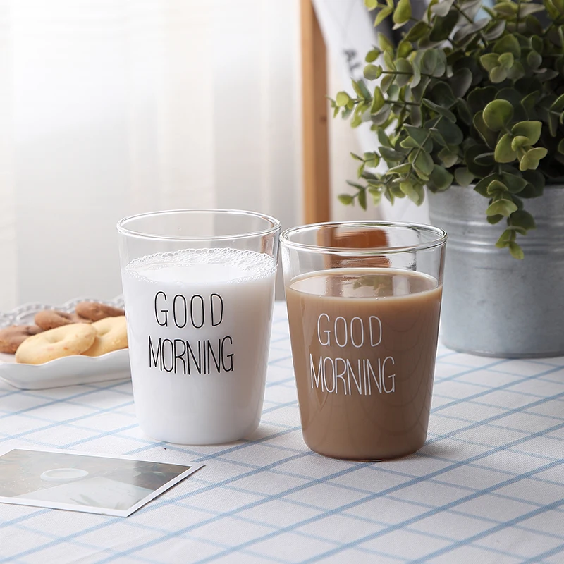 Good Morning Heat-resistant Glass Cup Beer Coffee Cup Set