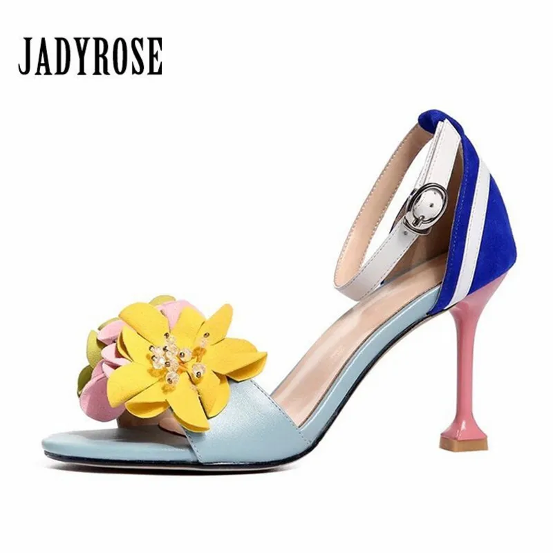 

Jady Rose Flower Decor Women Sandals 9CM High Heels Ankle Strap Summer Sandal Prom Dress Shoes Woman Sandalias Mujer Women Pumps