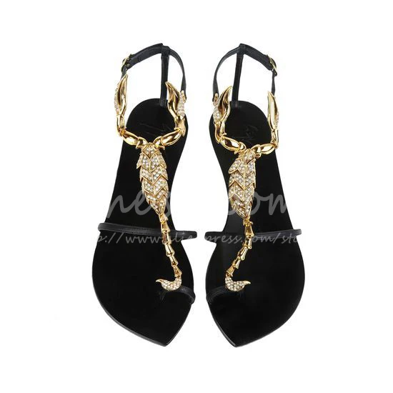 Brand Hot Luxury Crystals Gold Metal Scorpio Crystal Nappa Leather Brand Hot Luxury Crystals Gold Metal Scorpio Crystal Nappa Leather Sandals Women Summer Ankle Strap Flat - Brand Hot Luxury Crystals Gold Metal Scorpio Crystal Nappa Leather