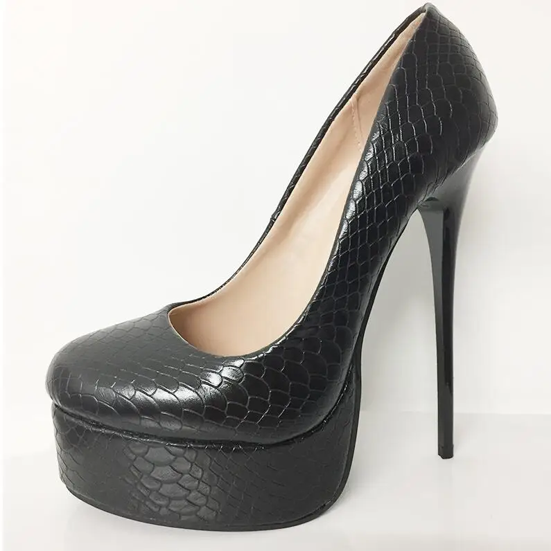 Jialuowei/женские туфли-лодочки пикантные женские туфли на очень высоком каблуке 16 см, на платформе, со змеиным узором, без шнуровки, вечерние, свадебные туфли Клубная обувь Size36-46 - Цвет: Black Serpentine