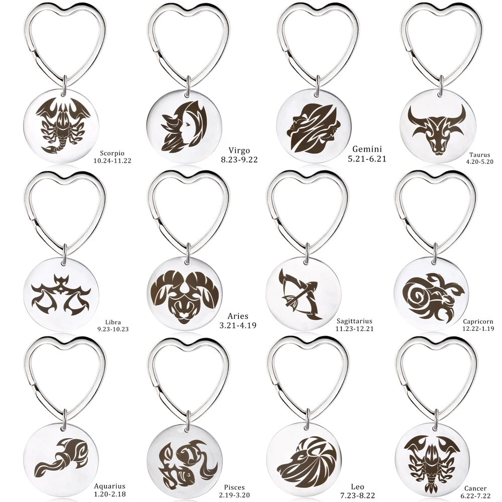 

Birthday Christmas Gift Cute Cartoon Pattern 12 Constellations Zodiac Signs Keychains Aries Gemini Round Key Chain Rings Jewelry