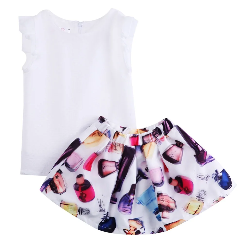 

Pudcoco Baby Girls Clothing Set 2019 Kids Toddler White Ruffle T-shirt Tank Tops +Print Skirt 2PCS Set Outfits Children Clothes