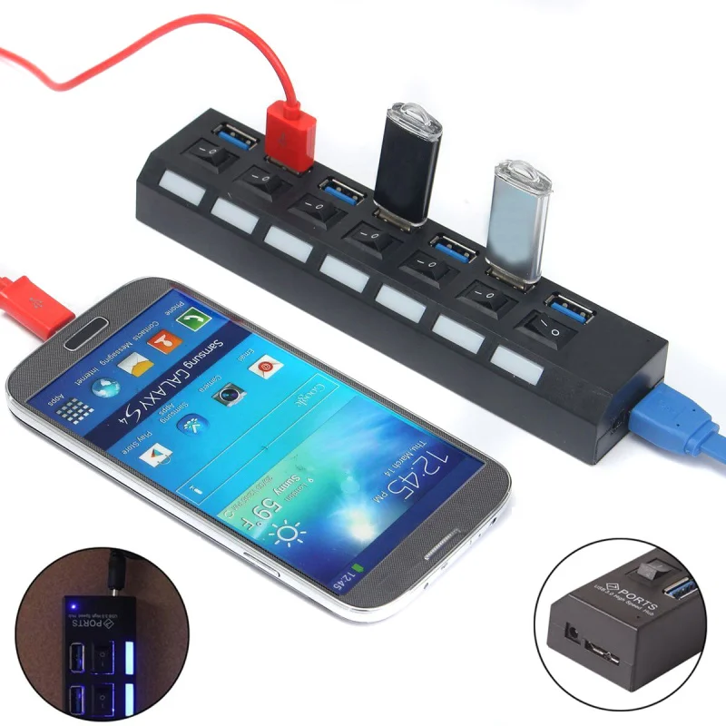 7 port USB 3 0 Charger with Individual On Off Switches For PC Computer Laptop Phone