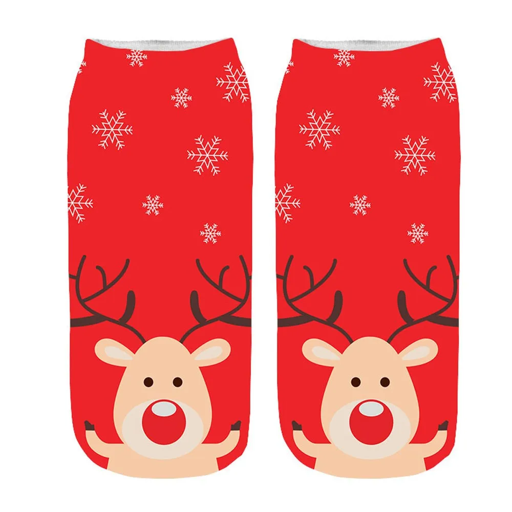 Милые Носки Для женщин рождественские женские тапочки забавные 3D мультфильм печати хлопок короткие носки до лодыжки mujer кавайные носки 2018