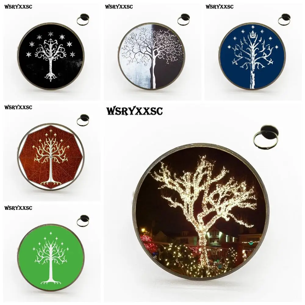 

EJ Glaze Cheap Fashion Jewelry With Glass Cabochon Bronze/Silver/Golden Rings For Women Girls Handmade Lotr White Tree