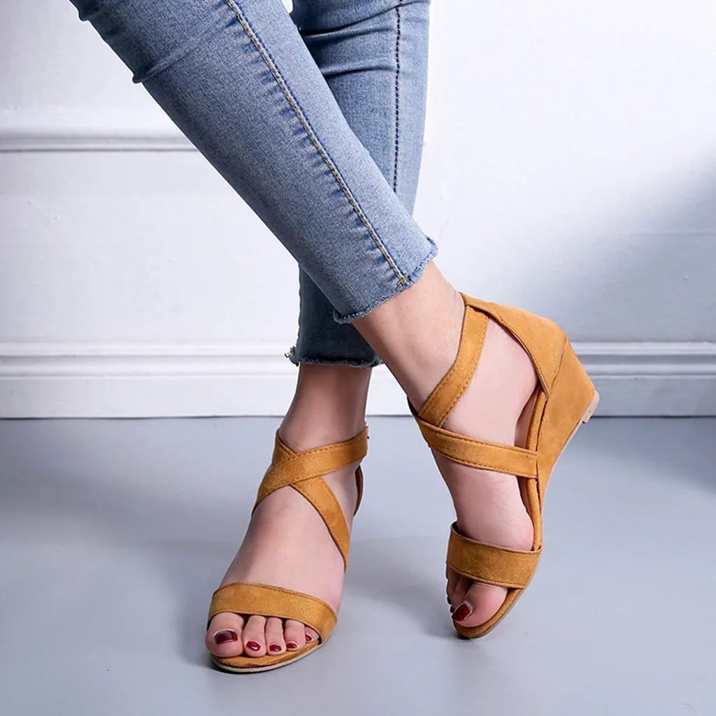 

Women's Fashion Casual Rome Buckle Strap Wedges Sandals Low Heel Open Toe Shoes