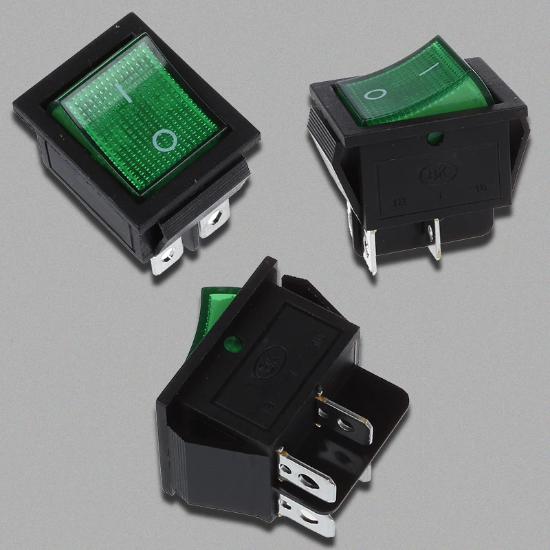 

Green Light 4 Pin DPST ON/OFF Snap in Boat Rocker Switch 16A/250V 15A/125V AC