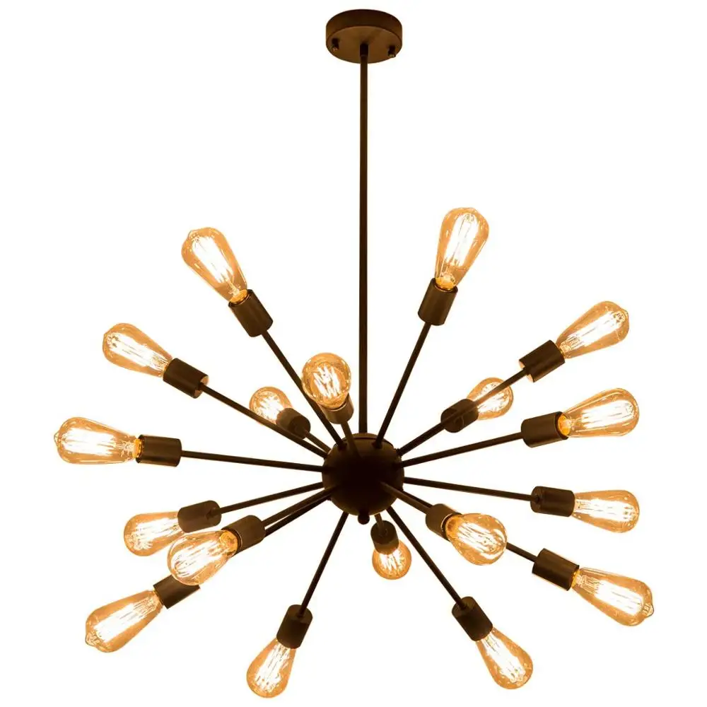 

GentelWay LED Chandelier Industrial Retro 16-Lights Mette Black Hanging Lighting Adjustable Edison Bulb E27 for Loft,Dining Room
