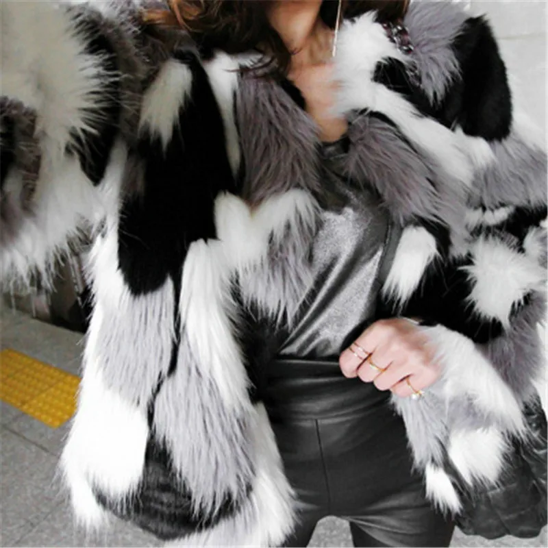 Зимнее новое пальто с искусственным мехом большого размера, женское Свободное пальто из искусственной кожи с искусственным лисьим мехом, Короткое женское пальто с круглым вырезом, смешанные цвета, 6XL 529