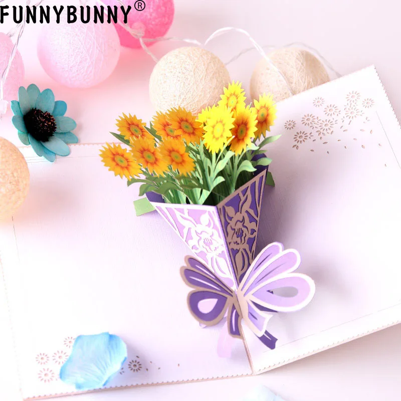 FUNNYBUNNY 3D всплывающие солнечные цветы открытки поздравительные с юбилеем|Открытки