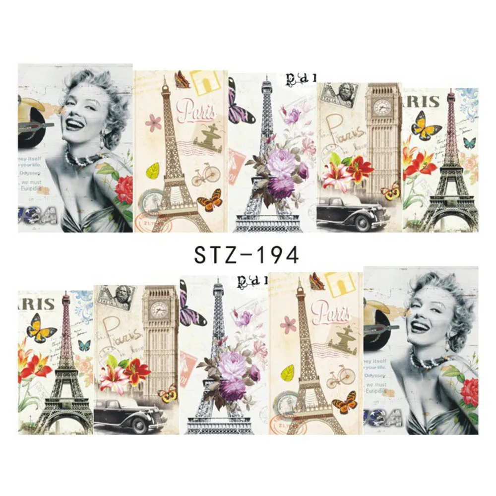 1 лист, Винтажный дизайн в Парижском Стиле, переводные наклейки для ногтей, переводные наклейки для красоты, Полные Обертывания, инструменты для украшения маникюра, BESTZ205