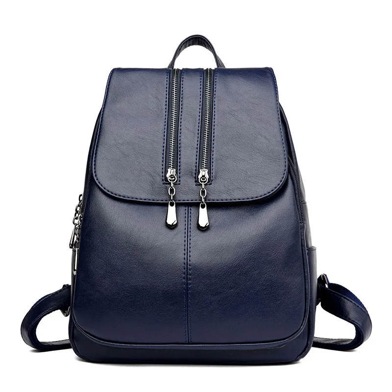 Женские кожаные рюкзаки высокого качества женский винтажный рюкзак дорожная сумка через плечо Mochilas Feminina школьные сумки для девочек - Цвет: Blue
