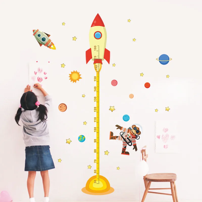 

solar system rocket height measure chart wall stickers for kids rooms outer space sky rocket wall decals astronaut monkey poster