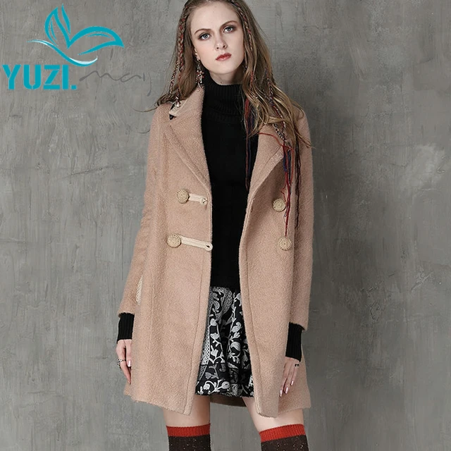 Casaco Feminino 2015 Yuzi зима новый урожай шерсть женщины пальто с длинным рукавом с отложным воротником цветочной вышивкой пальто B9562