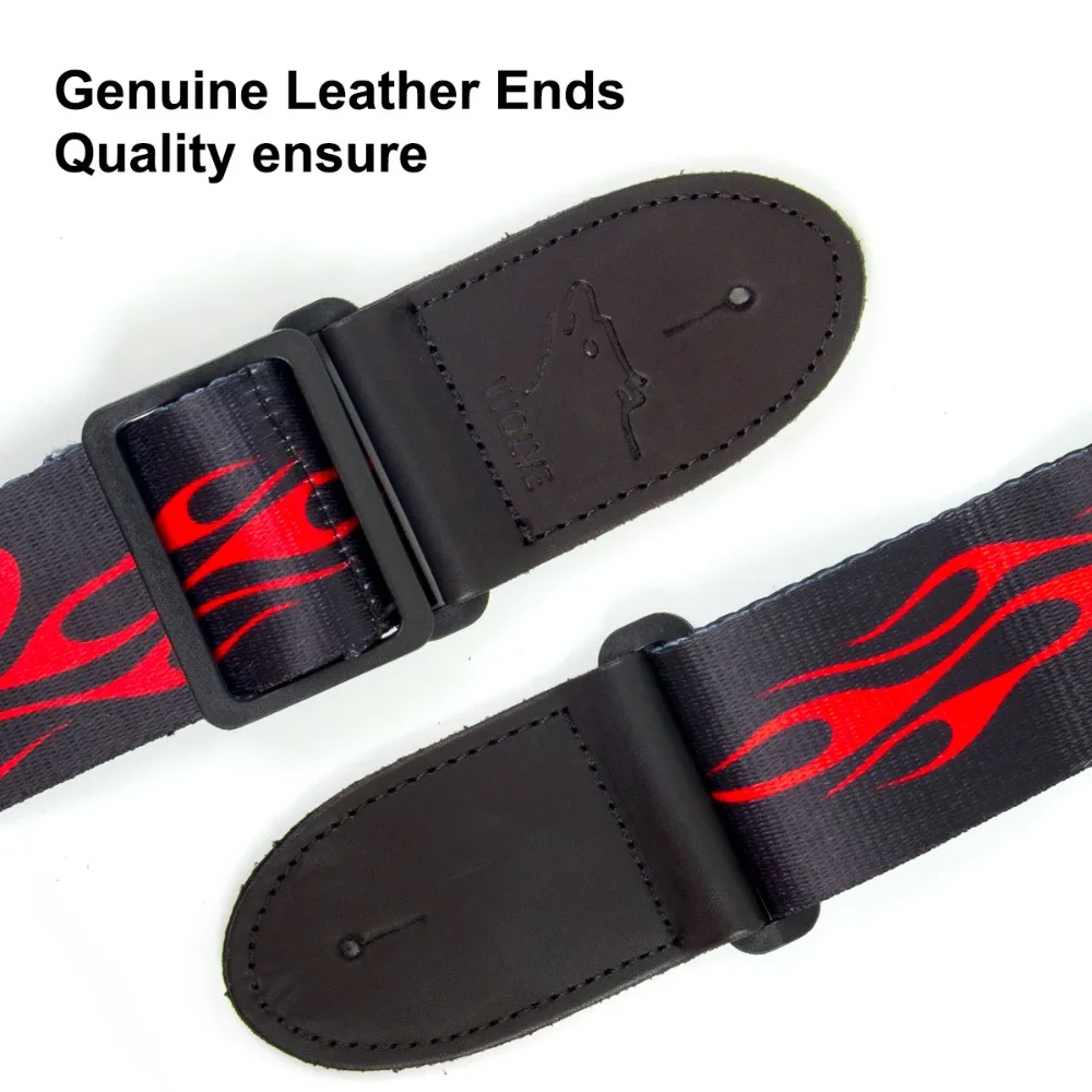 Adjustable Guitar bass Strap Leather Head Acoustic Electric Classical  Red Flame