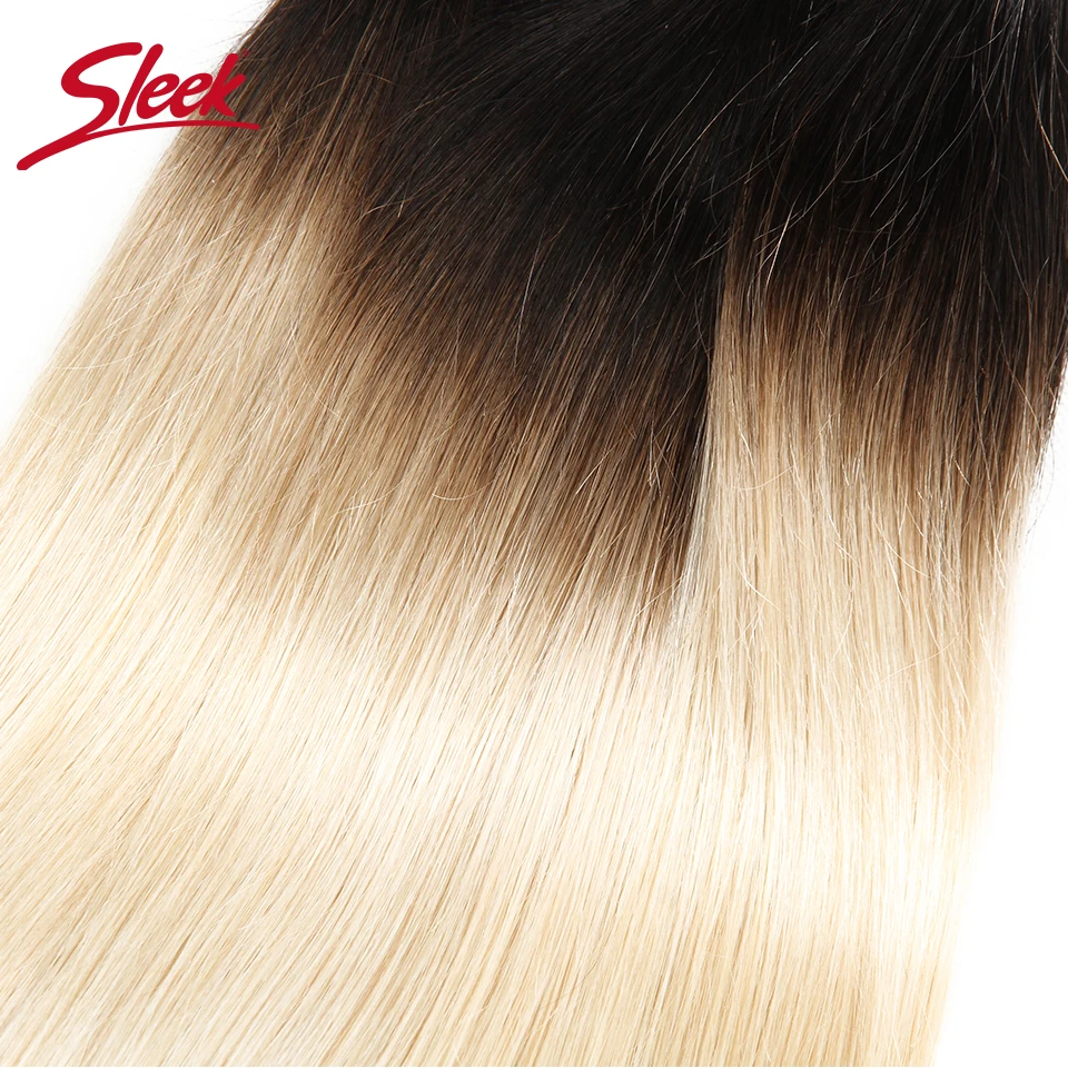 Sleek Ombre Brazilian Straight Blonde 613 T1B/27 T1B/30 Red 99J Human Hair Weave Bundles Deal Two Tone Remy Human Hair Extension images - 6