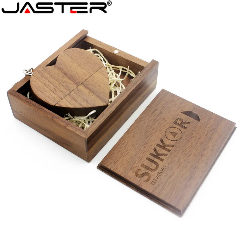 Jaster логотип на заказ деревянное сердце USB+ коробка USB флэш-накопитель 64 ГБ 32 ГБ 16 ГБ 8 ГБ usb 2,0 Фотография Свадебные подарки