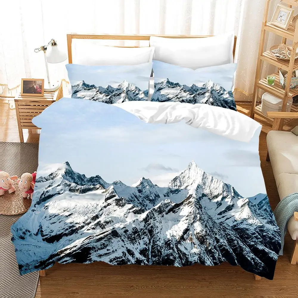 

3D print Bedding set landscape snow mountain friends' gift Duvet cover set Home Textiles.
