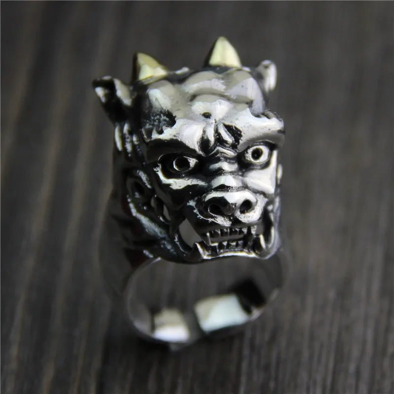

C&R 925 Sterling Silver Rings Bulldog Death Gold Horn Ring Men Thai Silver Polishing Fine Jewelry Size 10-12 Adjustable