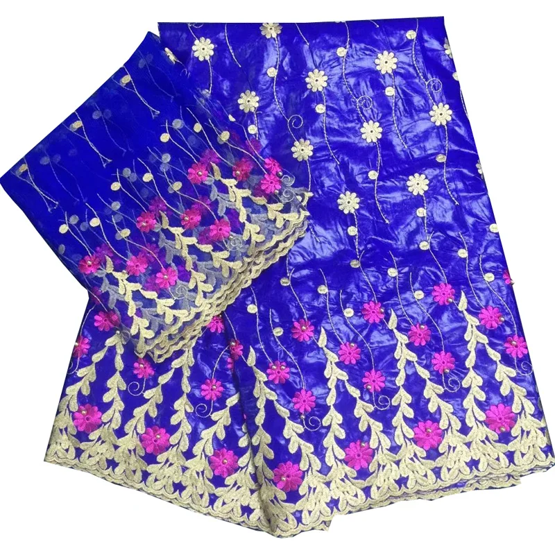 

(5+2yards/set ) royal blue and fushia African bazin riche lace fabric with fully embroidery plus scarf net lace for party BLX16