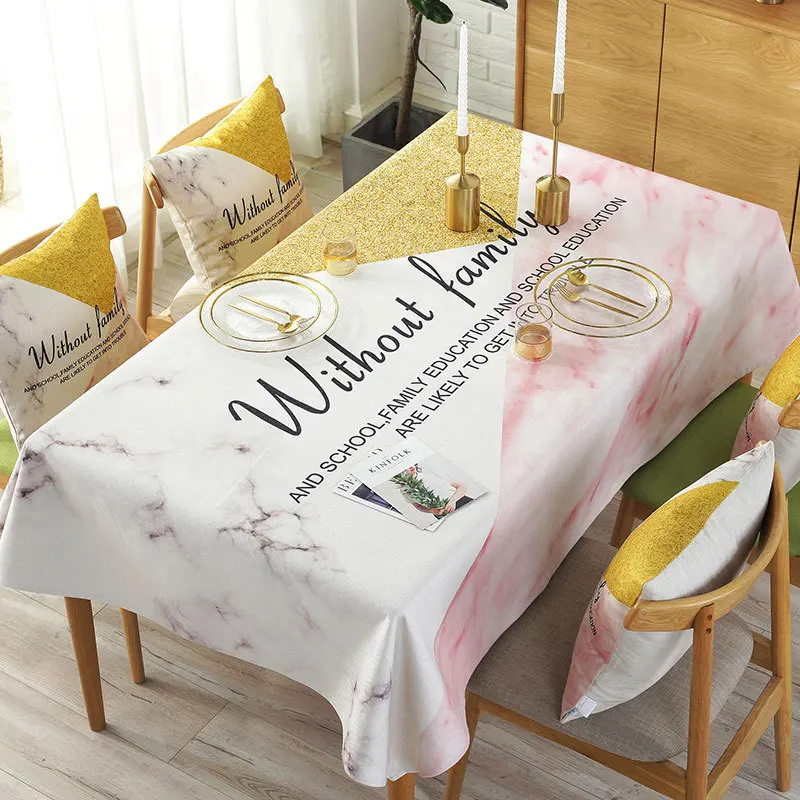 

Linen Cotton Waterproof Marble Pattern Tablecloth Square Coffee & Bar Table Cover Weekend Party Top Quality Dining Room Cloth