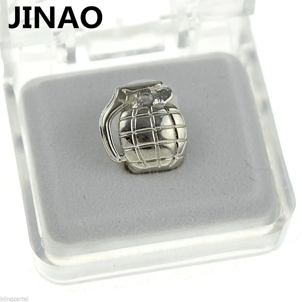 JINAO пользовательский Fit золото Цвет покрытием в стиле «хип-хоп» с одним зубные решетки Cap Top& Нижний зуб с золотыми зубьями Шапки - Окраска металла: grenade silver