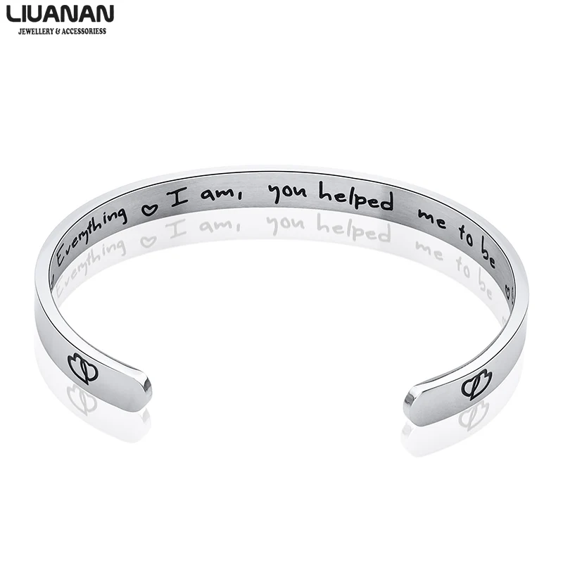 

Thanksgiving Bangle Bracelet "everything I am,you helped me to be" Birthday Gift for Women Men Inspirational Cuff Bangle Mantra