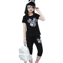 Спортивные костюмы комплекты летней детской одежды для подростков футболка с короткими рукавами и штаны повседневная детская одежда для девочек 3, 4, 5, 6, 7, 8, От 9 до 10 лет